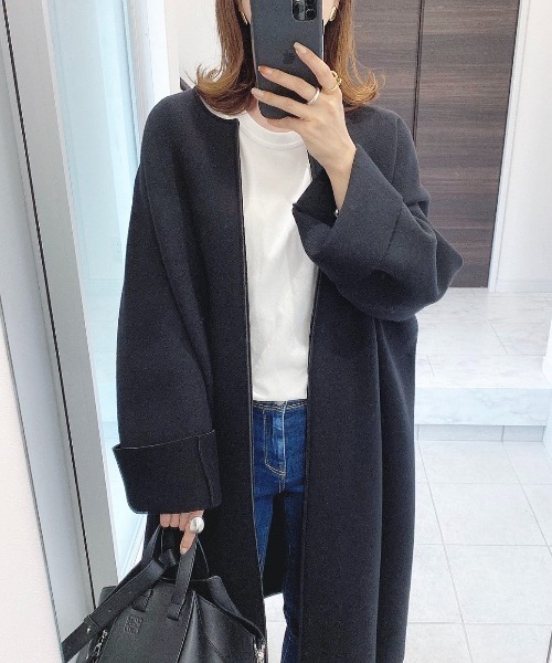 「DOUX ARCHIVES」 ノーカラーコート FREE モカ レディース_画像8