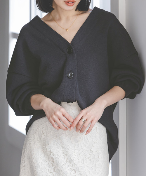 NOBLE（ノーブル） カーディガン ファインハニカムVネックカーディガン