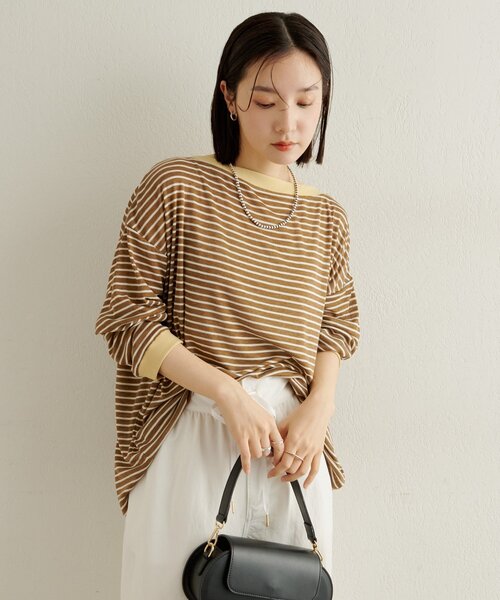 Omekashi（オメカシ） tシャツ ボーダーオフショルロングTシャツ