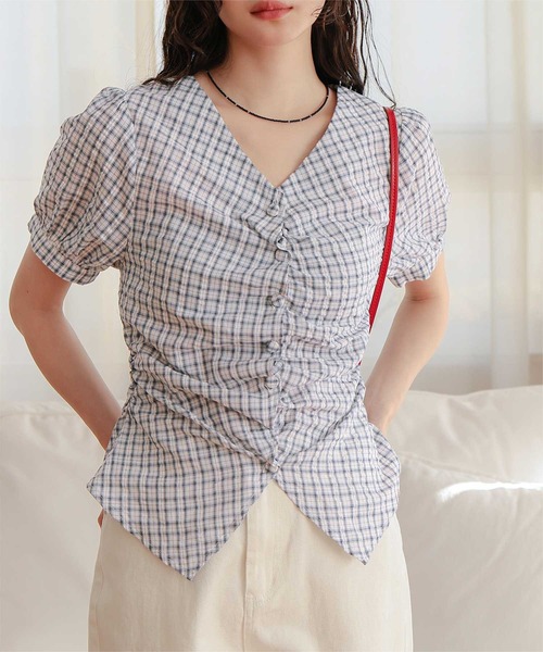 miette（ミエット） ブラウス シャツ 半袖 フロントギャザー半袖