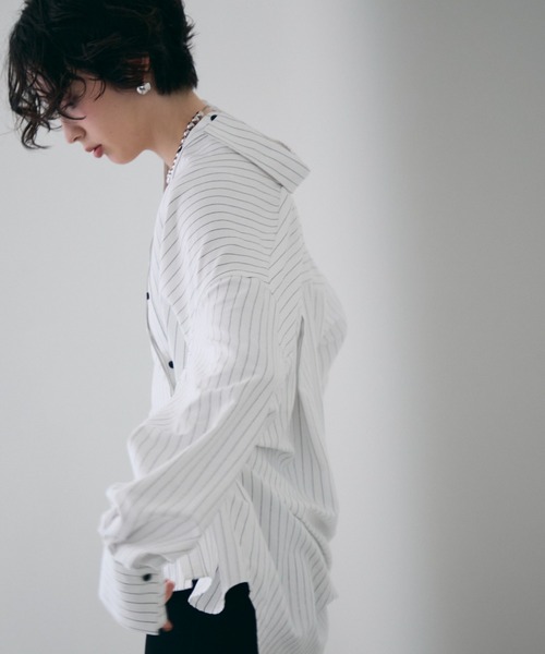 美品23区ストライプ柄オーバーサイズシャツブラウス38紫白2wayカシュクール 23区 - 美品23区ストライプ柄オーバーサイズシャツブラウス38紫白2way
