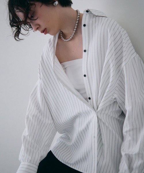 MACHATT ストライプカシュクールブラウス ブラウス シャツ カシュクール ストライプ レディース : ZOZOTOWN