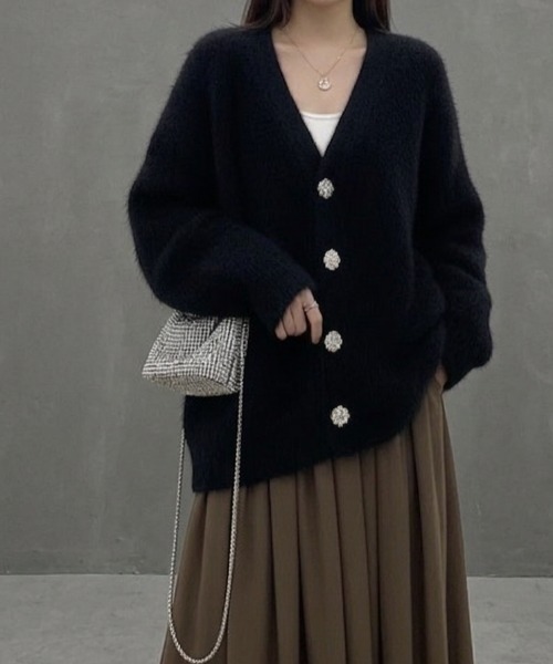 Lana821 カーディガン 飾りボタン モヘアルーズカーディガン