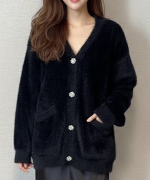 Lana821 カーディガン 飾りボタン モヘアルーズカーディガン