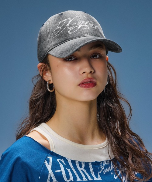  girl キャップ X-girl（エックスガール） キャップ 帽子 RHINESTONE LOGO DENIM CAP