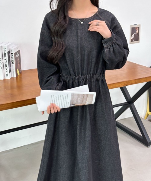 「ECLIN」 長袖ワンピース M ブラック レディース_画像2
