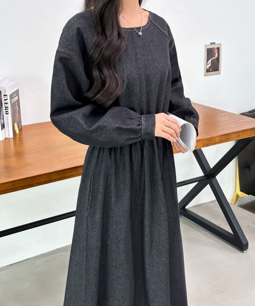 「ECLIN」 長袖ワンピース M ブラック レディース_画像5
