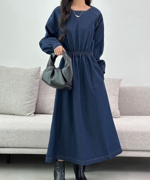「ECLIN」 長袖ワンピース M ブラック レディース_画像6