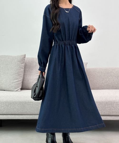 「ECLIN」 長袖ワンピース M ブラック レディース_画像9