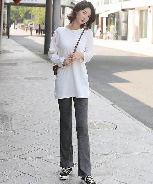 DAY CLOSET パンツ レディース スリット入り裏起毛リブフレアパンツ