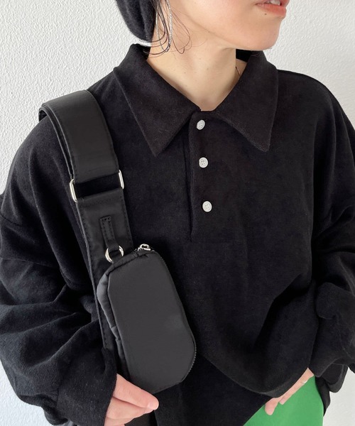 トレーナー スウェット over size polo design pile tops / オーバーサイズポロデザインパイルトップスニット レディース over size polo design pile tops / オーバーサイズポロデザイン