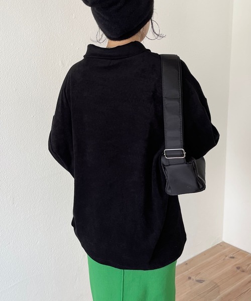 トレーナー スウェット over size polo design pile tops / オーバーサイズポロデザインパイルトップスニット レディース over size polo design pile tops / オーバーサイズポロデザイン