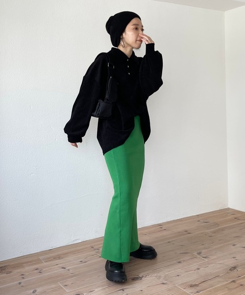 トレーナー スウェット over size polo design pile tops / オーバーサイズポロデザインパイルトップスニット レディース over size polo design pile tops / オーバーサイズポロデザイン