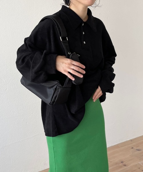 トレーナー スウェット over size polo design pile tops / オーバーサイズポロデザインパイルトップスニット レディース wee9s トレーナー スウェット over size polo design pile tops