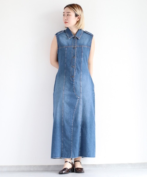 美品　MACPHEE デニムボックスワンピース　ゆったり cepo（セポ） ワンピース 夏 デニムバックオープンワンピース