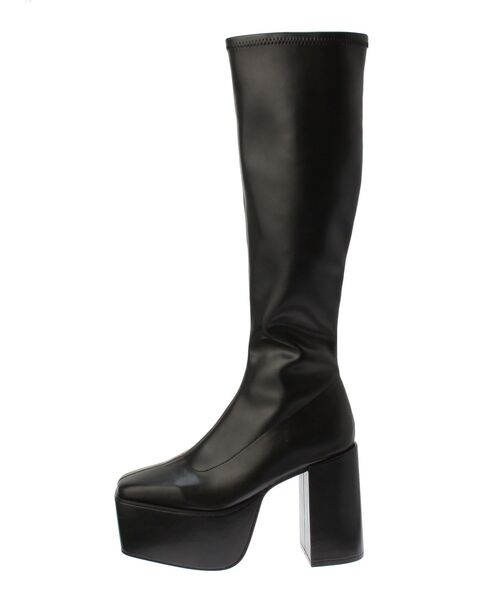 オンライン完売　超大人気　GYDA ジェイダ　ロングブーツ　チャンキーヒール ジェイダ GYDA チャンキーソールサイハイニットブーツ （BLK） -靴