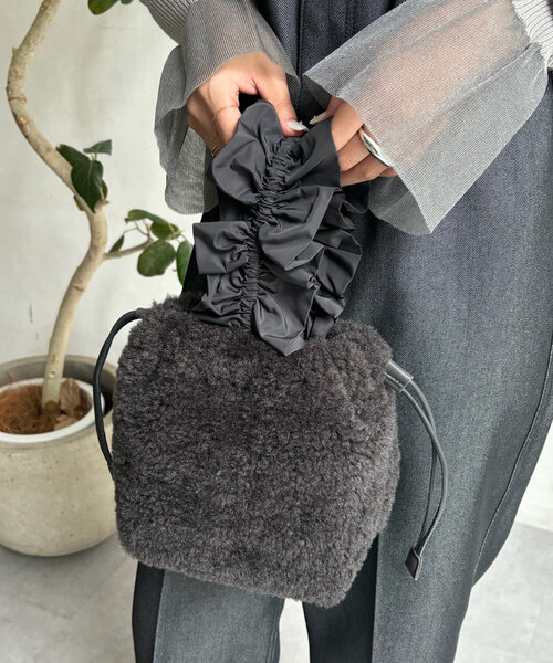 DouDou ショルダーバッグ バッグ フリルワンハンドルボアトート 