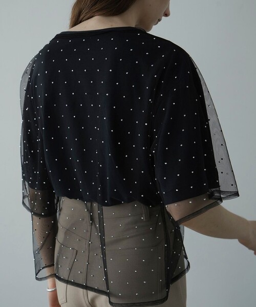 FREAK'S STORE tシャツ CLANE/クラネ RHINESTONE SHEER TOPS
