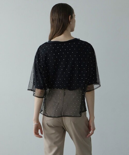 FREAK'S STORE tシャツ CLANE/クラネ RHINESTONE SHEER TOPS