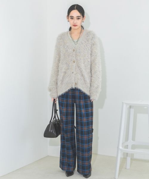 白プリーツパンツ JEANASIS（ジーナシス） パンツ ベルトツキタータンチェックパンツ