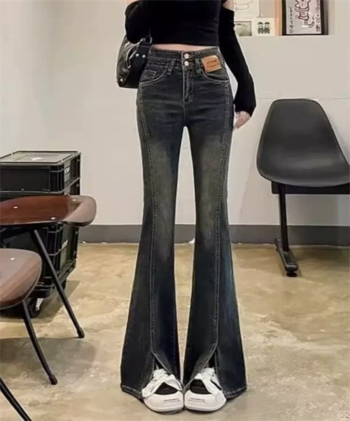 FREE STYLISTS ジーンズ デニム デニムパンツ 美脚ハイウエスト 裾