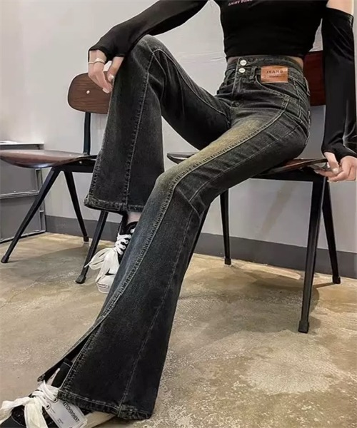 FREE STYLISTS ジーンズ デニム デニムパンツ 美脚ハイウエスト 裾