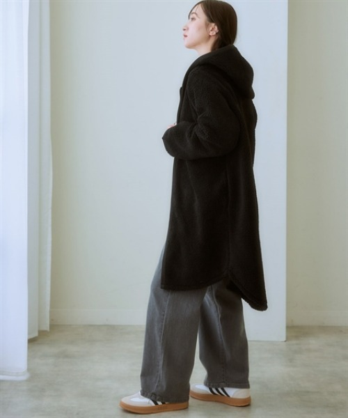 ケティ ウール フーデットコート 2 ロングコート 黒 ブラック DMW フォックスファーフーディーウールロングコート「K1162」-RUIRUE BOUTIQUE