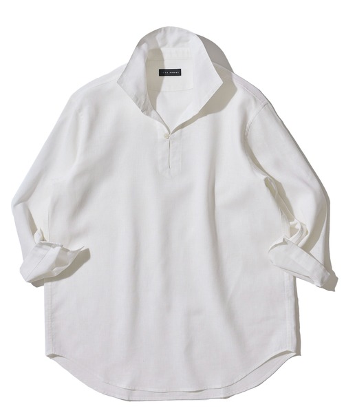 SHIPS Herdmans リネン カプリシャツ 7分袖 ホワイト Mサイズ TETE HOMME シャツ 展開店舗限定 ハードマンリネン / Herdmans