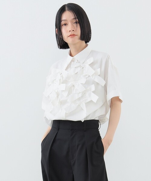 CAROLINA GLASER ブラウス シャツ コットン リボン ショート