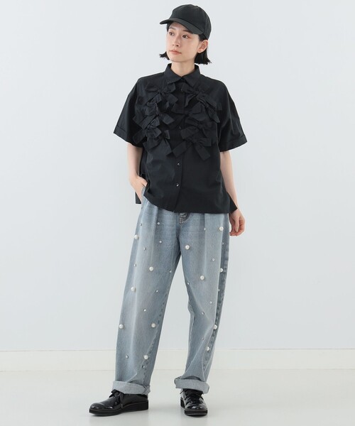 carolina glaser コットン リボン ショートスリーブ ブラウス CAROLINA GLASER（カロリナ グレイサー）コットン リボン
