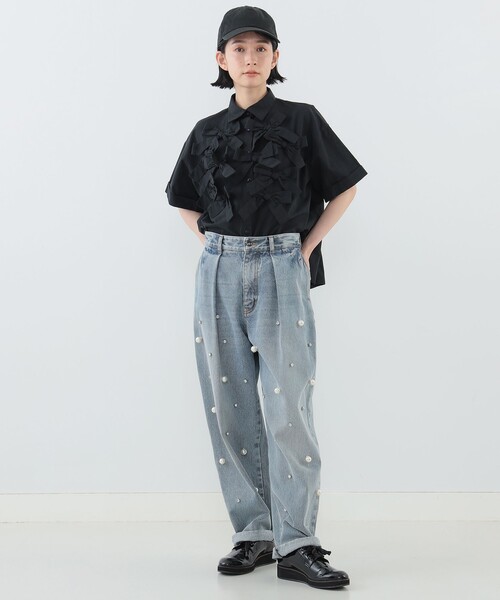 CAROLINA GLASER ブラウス シャツ コットン リボン ショート