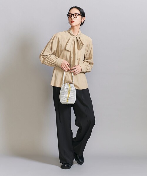 UNITED ARROWS ドットドビーブラウス ブラック リボン ボウタイ ドット ドビー ブラウス