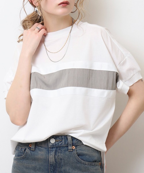 tシャツ Anna Nicola テープ切替配色カットソー 半袖Tシャツ レディース