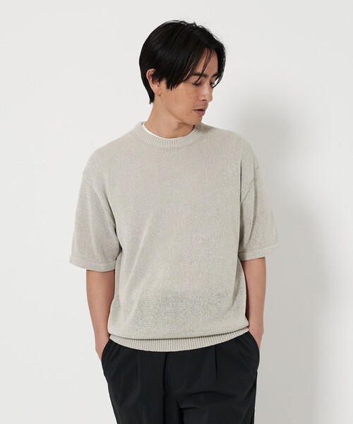 BEAUTY&YOUTH オープンカラー ショートスリーブニット BEAUTY＆YOUTH UNITED ARROWS セーター ニット ペーパーヤーン