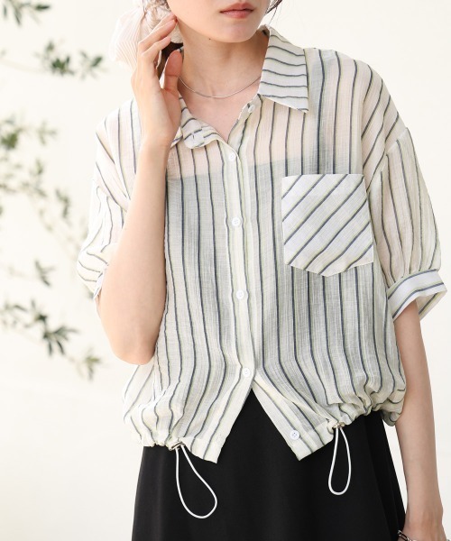ブラウス シャツ ストライプMIXバックドロストシャツ レディース Anside ブラウス シャツ ストライプMIXバックドロストシャツ