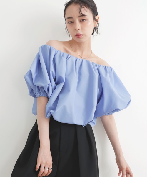 ブラウス シャツ コットンオフショルボリュームブラウス レディース mideal ブラウス シャツ volume off shoulder blouse
