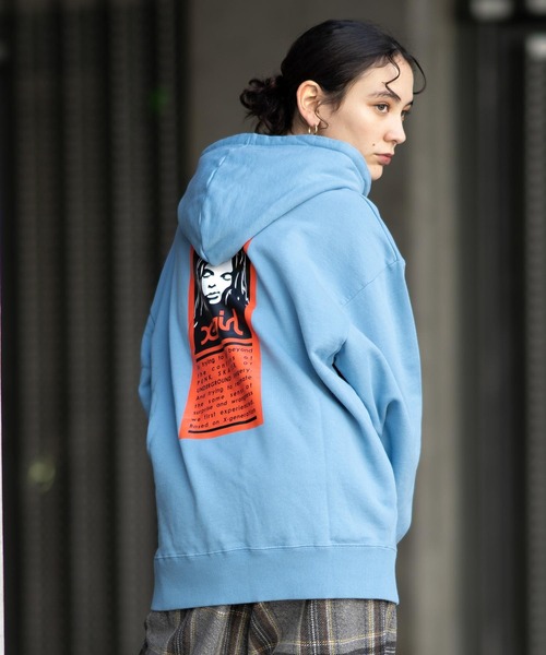 【新品タグ付】国内未発売プルオーバーパーカー sizeXL X-girl（エックスガール） プルオーバーパーカー X-LARGE ライトブルー