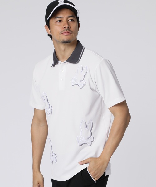 未使用新品 サイコバニー WAVY CHECK ビッグロゴ 半袖 ポロシャツ M Psycho Bunny（サイコバニー） ポロシャツ 半袖 「GOLF」ビッグバニー