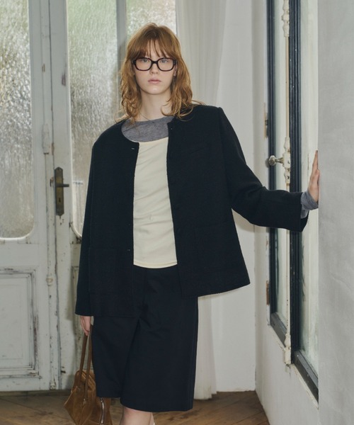 GIUNON ツイードジャケット FREE ブラック レディース : ZOZOTOWN