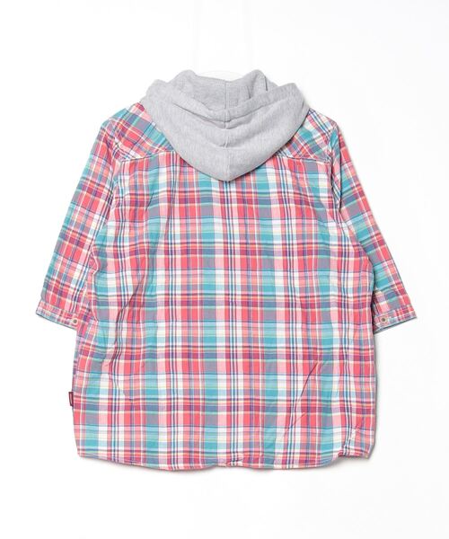「CONVERSE」 チェック柄7分袖ブラウス X-LARGE レッド レディース
