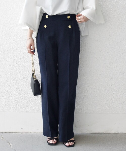 パンツ SHIPS any:「洗濯機可能」ツイード ライク マリン パンツ「NAVY