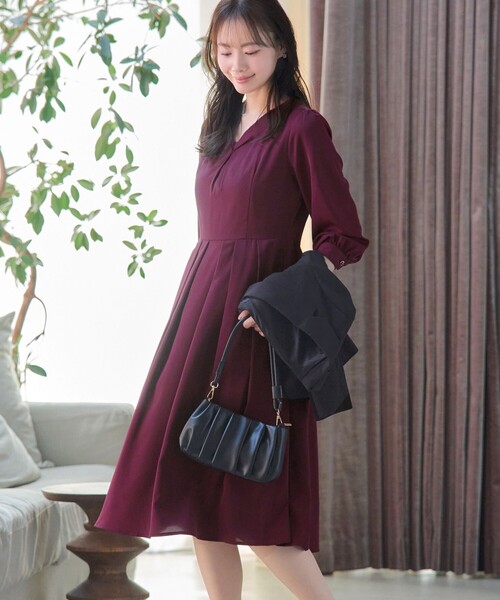 PLEATSPLEASE Vネックワンピース サイズ4 XL相当 ワインレッド Tiaclasse ワンピース ロールVネックワンピース : ZOZOTOWN Yahoo!店
