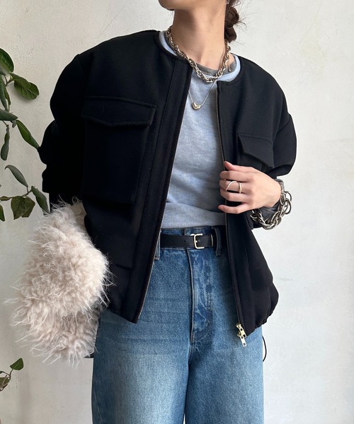 DouDou（ドゥドゥ） ジップアップブルゾン FREE ブラック レディース