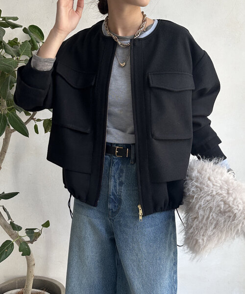 DouDou（ドゥドゥ） ジップアップブルゾン FREE ブラック レディース