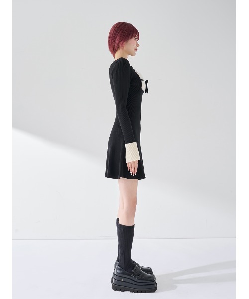 Darich（ダーリッチ） ワンピース リボンファーフレアニットミニ