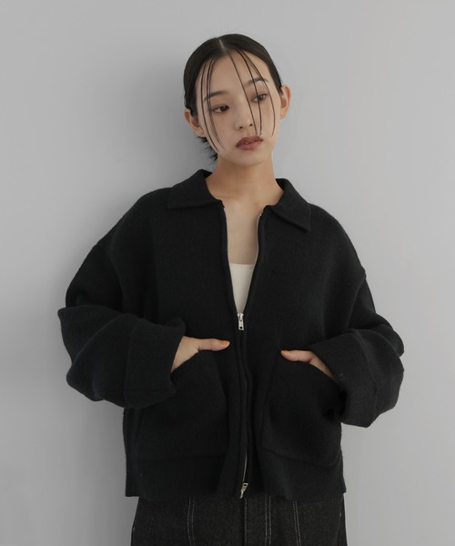 hellam（ヘラム） カーディガン アルパカタッチバイカラージップ