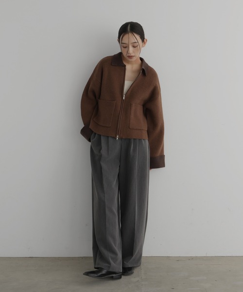 hellam（ヘラム） カーディガン アルパカタッチバイカラージップ