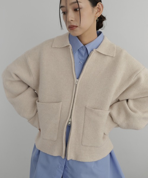 hellam（ヘラム） カーディガン アルパカタッチバイカラージップ