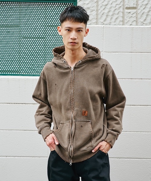 JieDa（ジエダ） パーカー 「JieDa」DAMAGE PATCH ZIP HOODIE メンズ