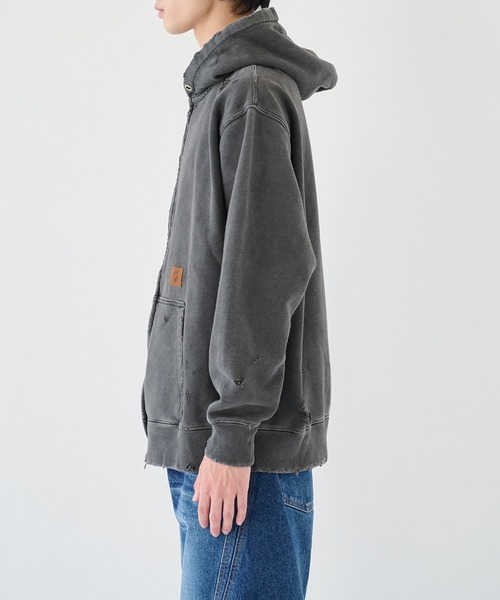 jieda グレー フード付きパーカー　ダメージ加工 JieDa（ジエダ） パーカー 「JieDa」DAMAGE PATCH ZIP HOODIE メンズ